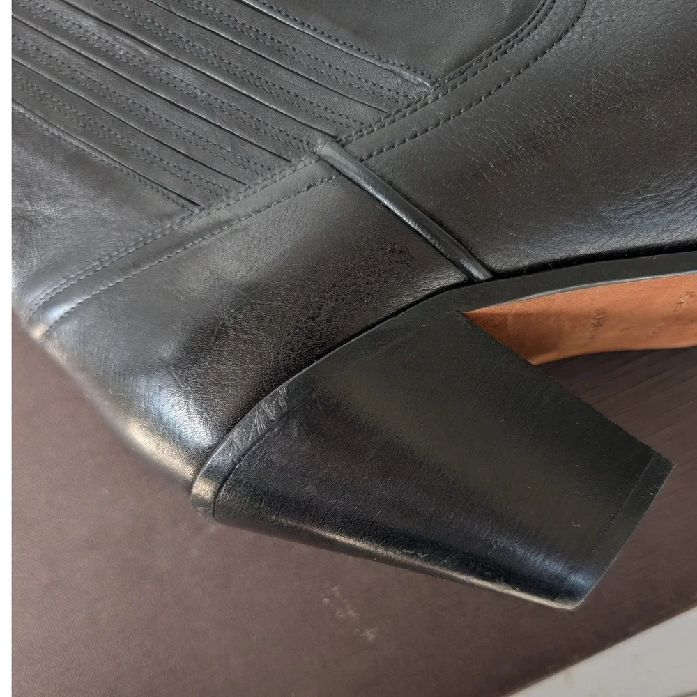 Polo Ralph Lauren Lowrey Black Leather Western Ankle Boots‎ Womens 11B Portugal